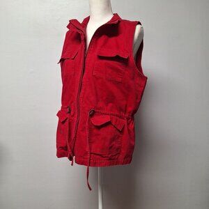 Christopher Banks Zip Vest Tie Waist Red Womens Large Pockets
